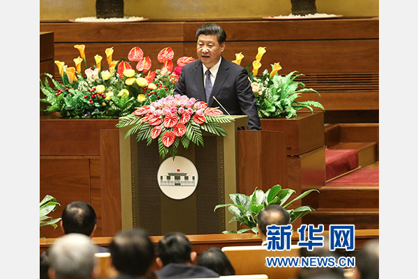 11月6日，中共中央總書記、國家主席習近平在越南國會發表題為《共同譜寫中越友好新篇章》的重要演講。 新華社記者 龐興雷 攝