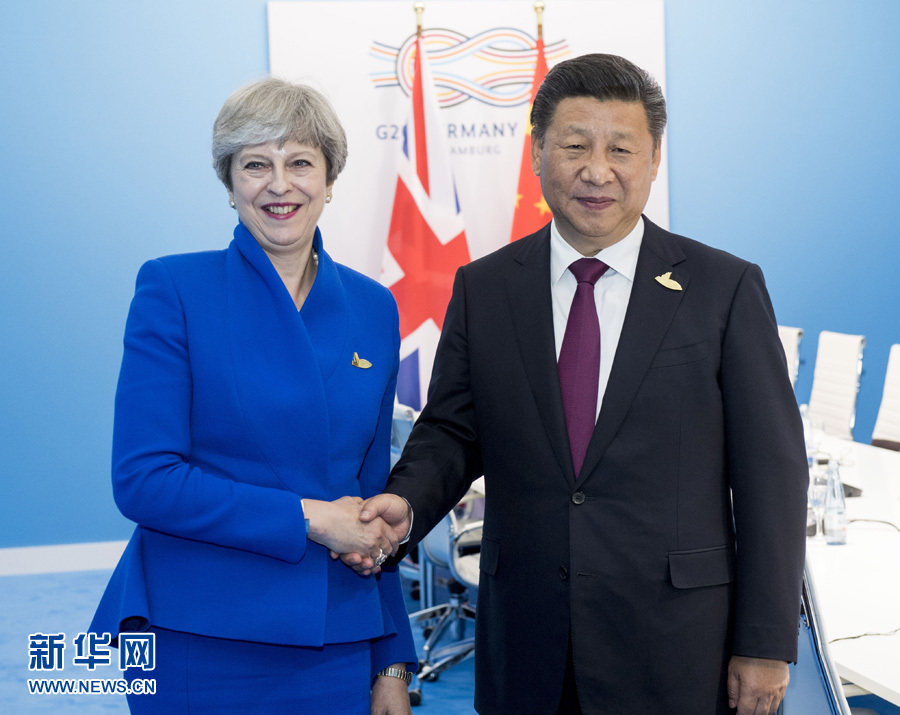 7月7日，國家主席習近平在漢堡會見英國首相特雷莎&middot;梅。 新華社記者李學仁 攝